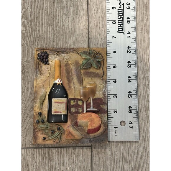 3D Wall Plaque S. Vassileva Wine Bottle Glasses Grapes Kitchen Decor Vino - Picture 5 of 6